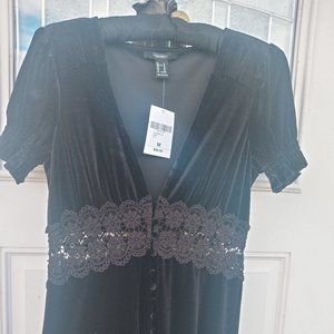 Black velvet maxi dress with crochet waist